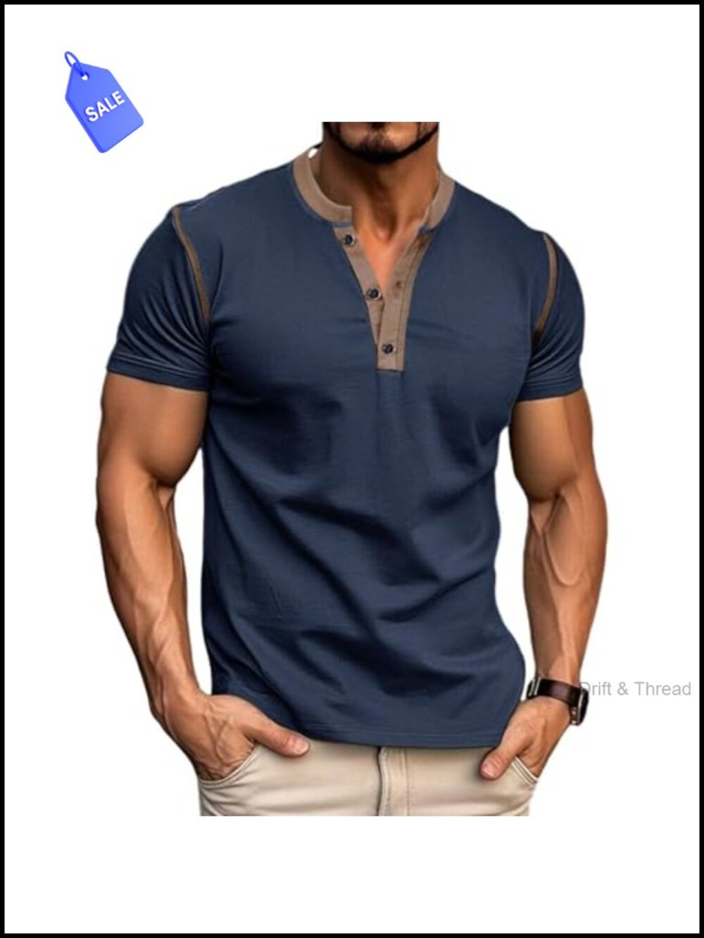 Men's Casual Henley Shirt Cotton Short Sleeve Button T-Shirt Slim Fit Summer Tee